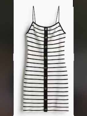 H&M White and Black Striped Button-Front Slip Dress